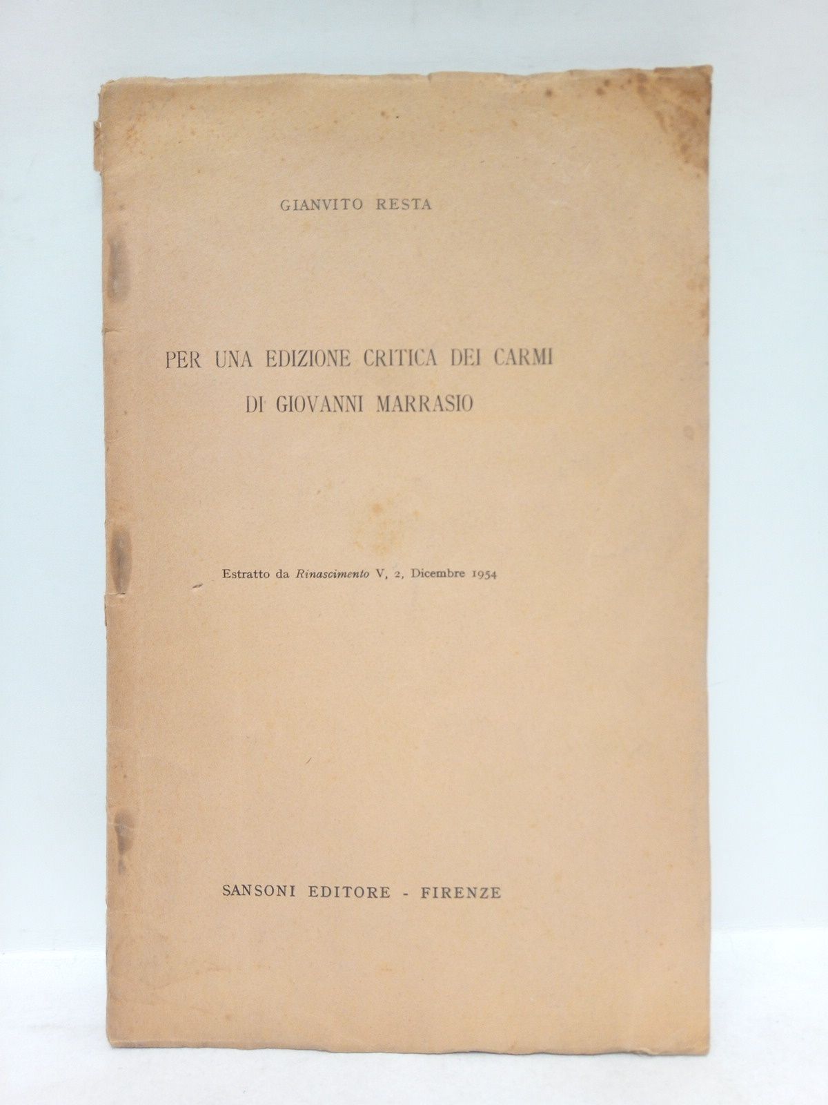 RESTA, Gianvito - Per una edizione critica dei Carmi di Giovanni Marrasio