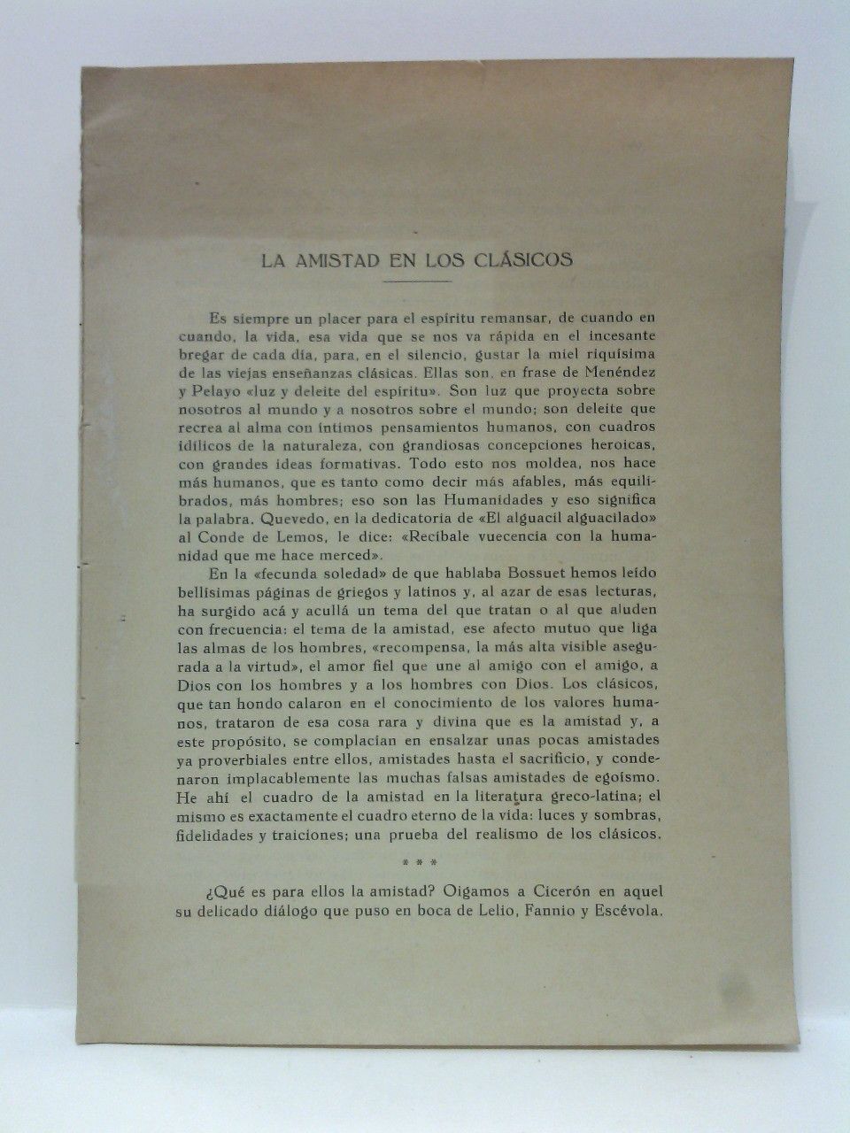 GARCIA, Luis - La amistad en los clsicos