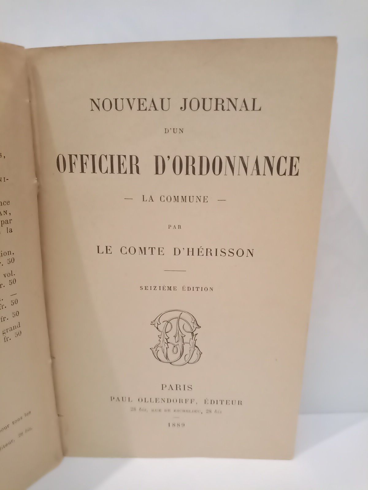 D'HERISSON, Le Comte - Nouveau journal d'un officier d'ordonnance: La Commune