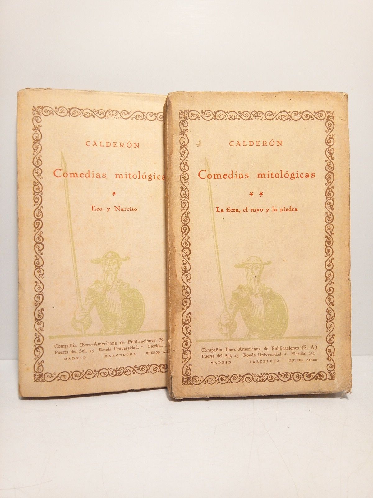 CALDERON DE LA BARCA, Pedro - COMEDIAS MITOLOGICAS. 1.: Eco y Narciso. 2.: La fiera, el rayo y la piedra /  Prol. de Angel Valbuena Prat