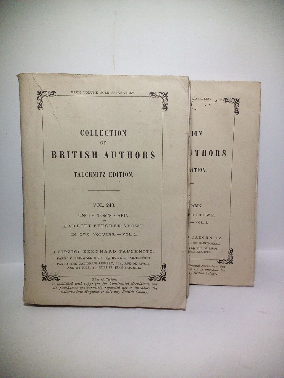 BEECHER STOWE, Harriet - Uncle Tom's Cabin /  With a new preface expressly written for this edition, authorized for the continent of Europe. (In two volumes)