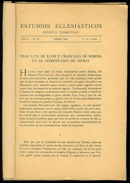 SIN AUTOR - Fray Luis de Len y Francisco de Ribera en el comentario de Abdas