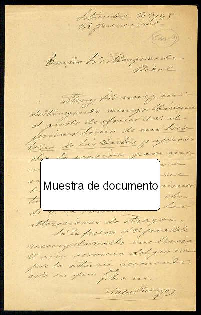 BORREGO, Andrs - Carta manuscrita al Marqus de Pidal, en la cual le ofrece gustoso el primer tomo de su obra 