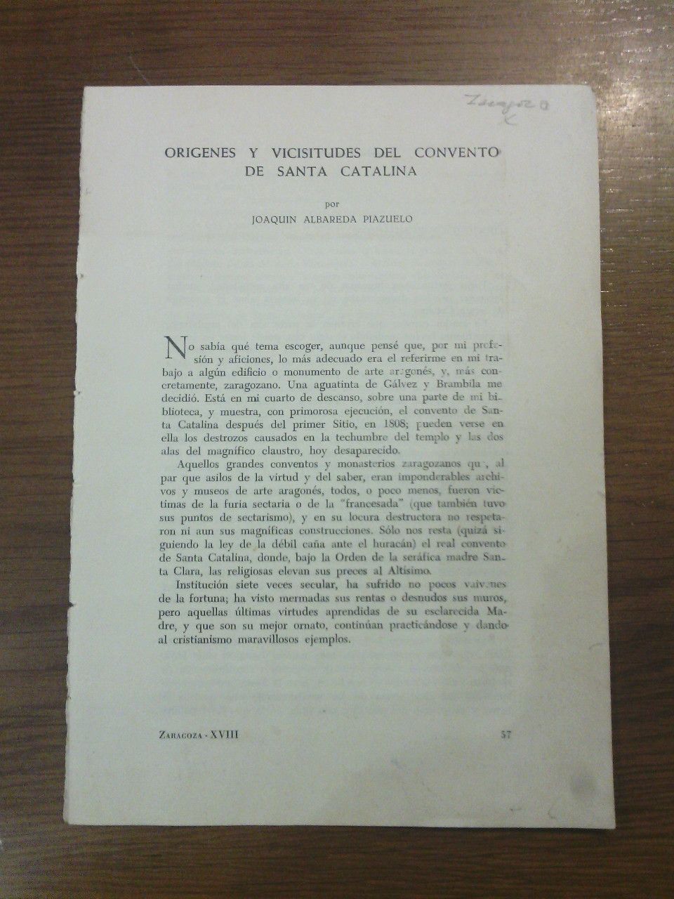 ALBAREDA PIAZUELO, Joaqun - Orgenes y vicisitudes del convento de Santa Catalina