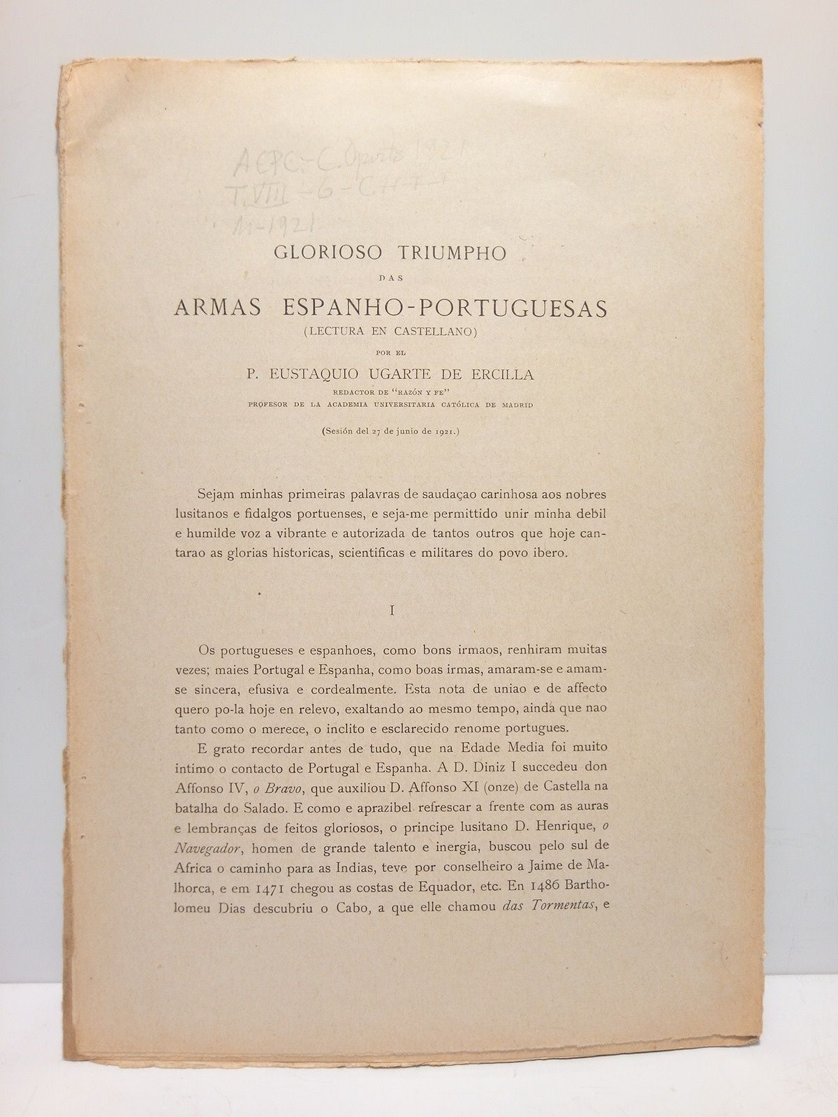 UGARTE DE ERCILLA,  P. Eustaquio - Glorioso Triunpho das Armas Espano-Portuguesas. [Conferencia]