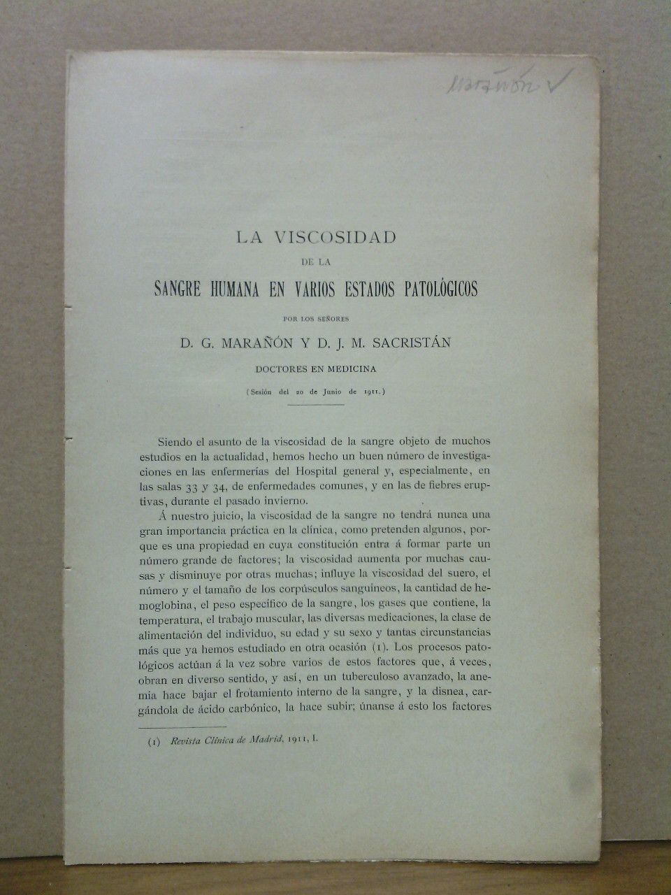 MARAON, Gregorio y J. M. Sacristn - La viscosidad de la sangre humana en varios estados patolgicos