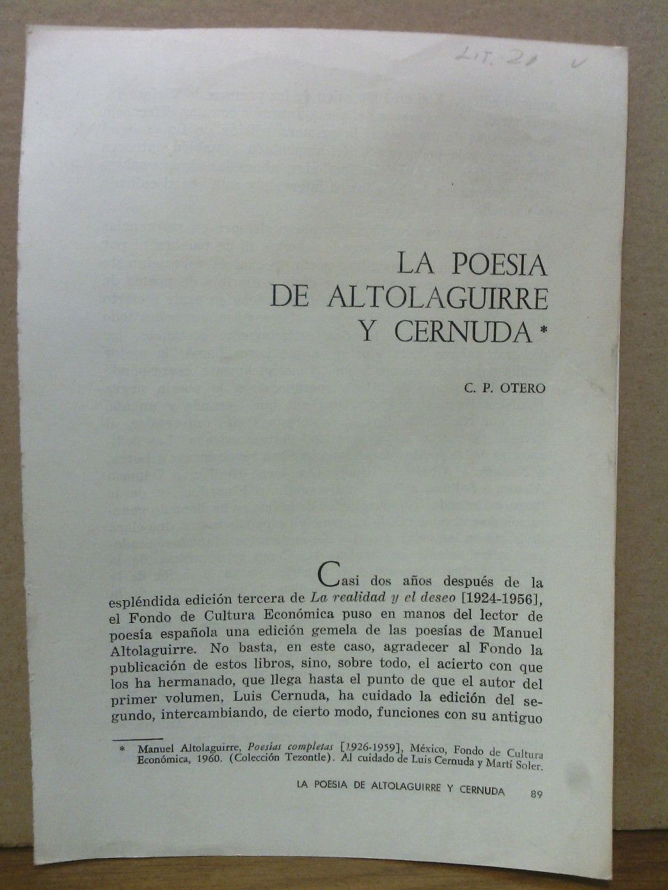 OTERO, C. P. - La poesa de Altolaguirre y Cernuda