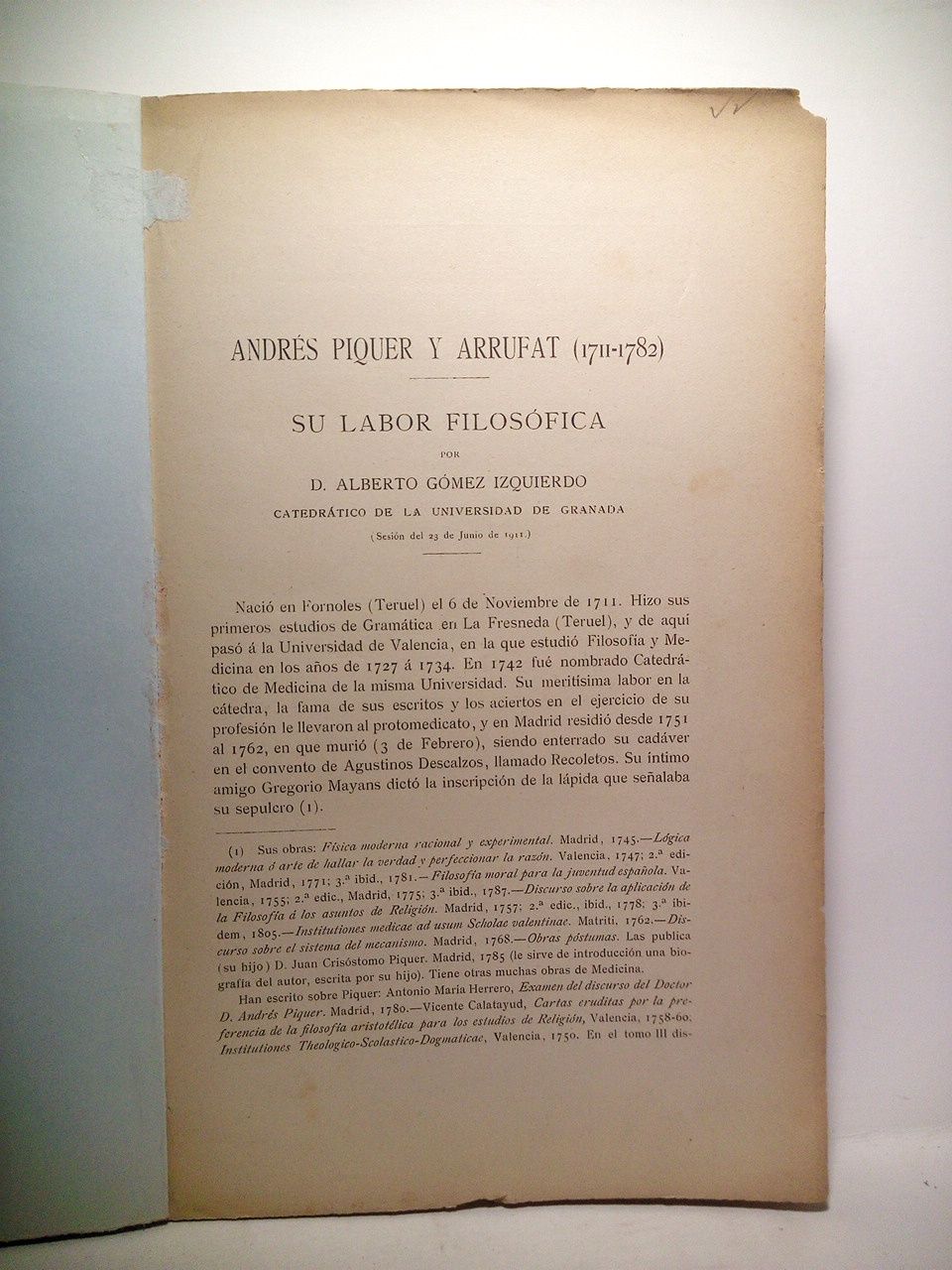 GOMEZ IZQUIERDO, Alberto - Andrs Piquer y Arrufat (1711-1782): Su labor filosfica