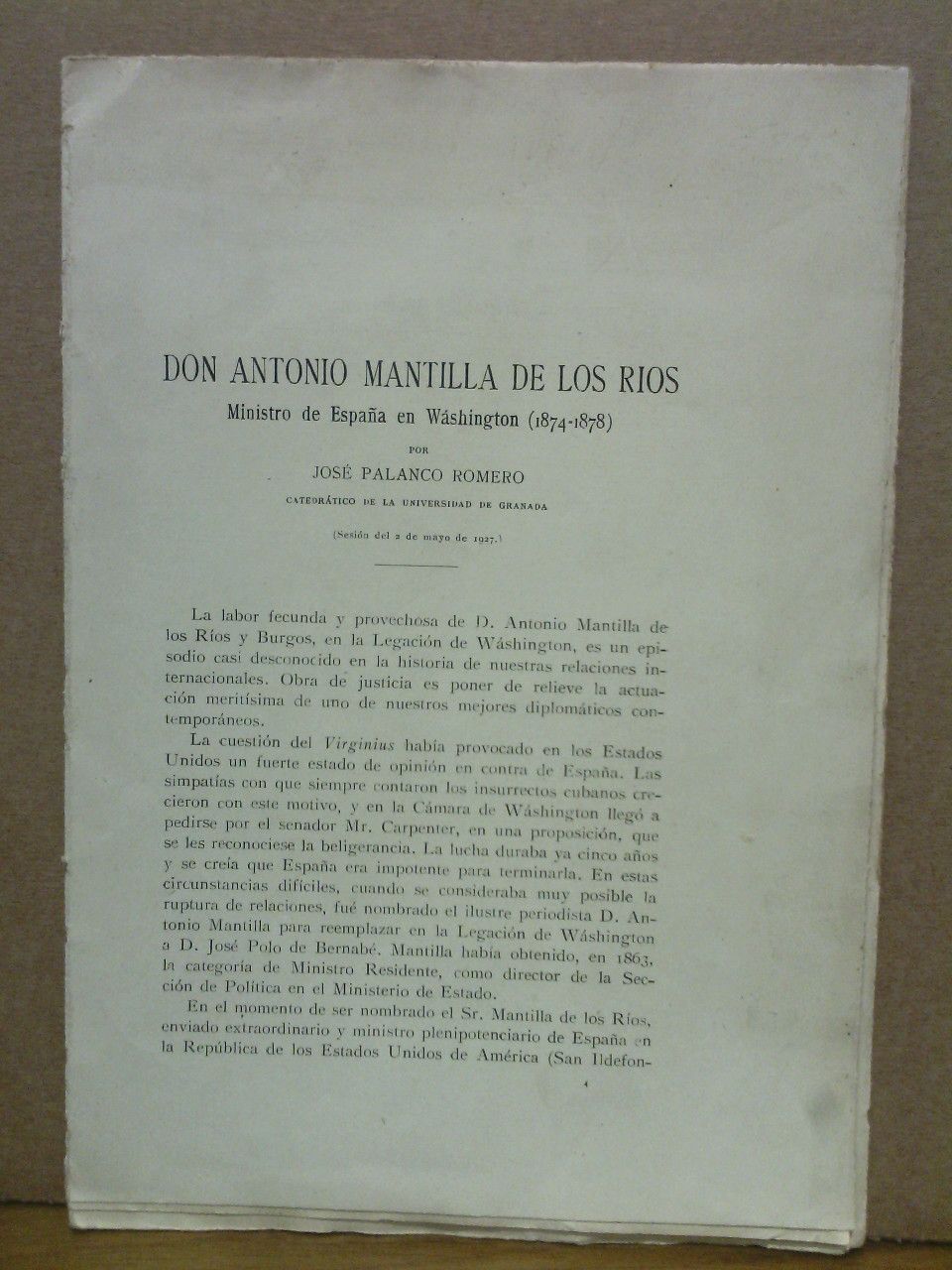 PALANCO ROMERO, Jos - Don AntonioMantilla de los Ros. Ministro de Espaa en Washington (1874-1878)