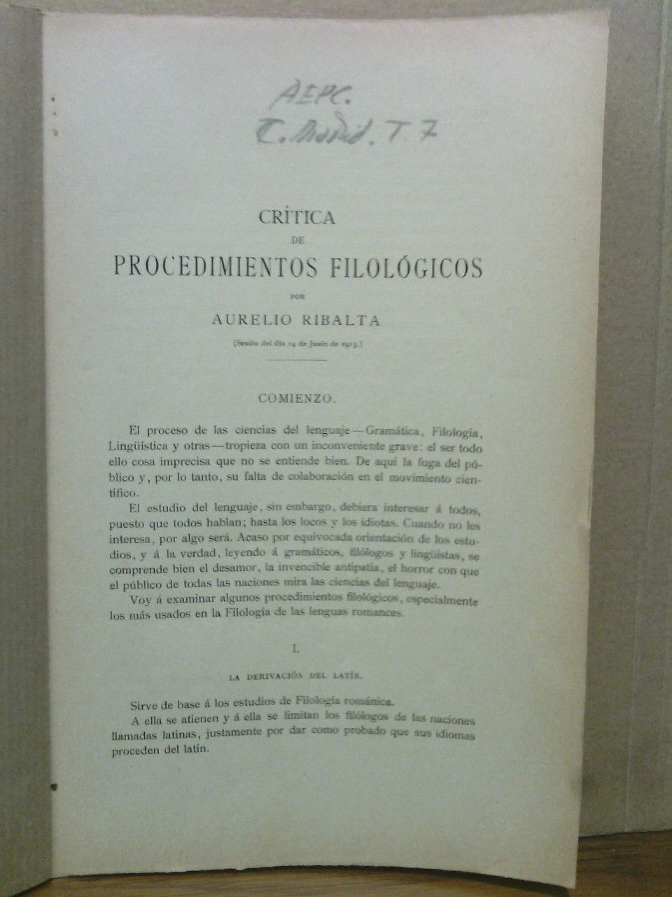 RIBALTA, Aurelio - Crtica de procedimientos filolgicos