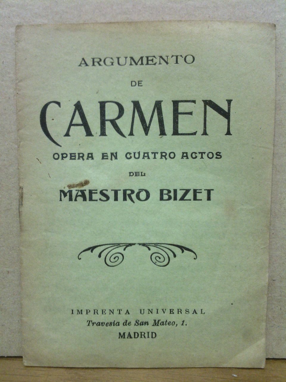 BIZET, Maestro - Argumento de CARMEN. (Opera en cuatro actos) /  del Maestro Bizet