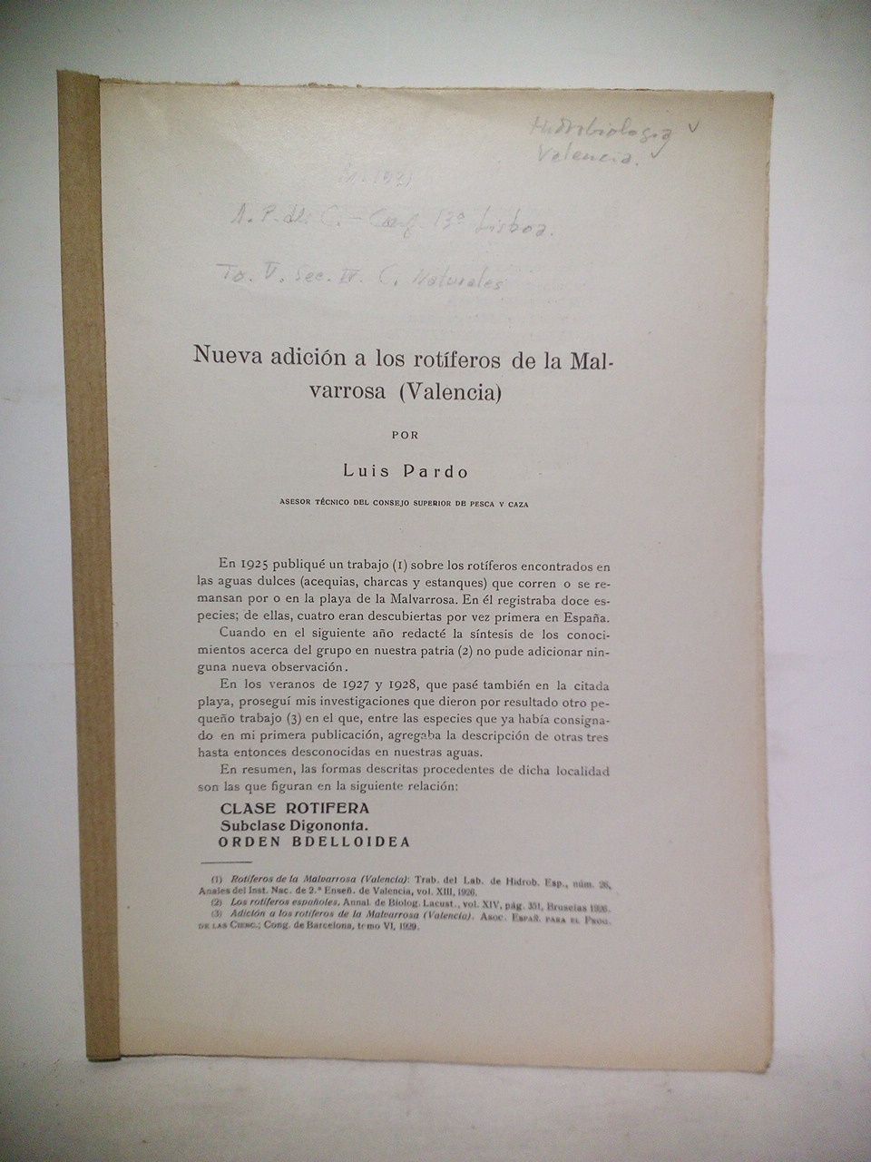 PARDO, Luis - Nueva adicin a los rotferos de la Malvarrosa (Valencia)