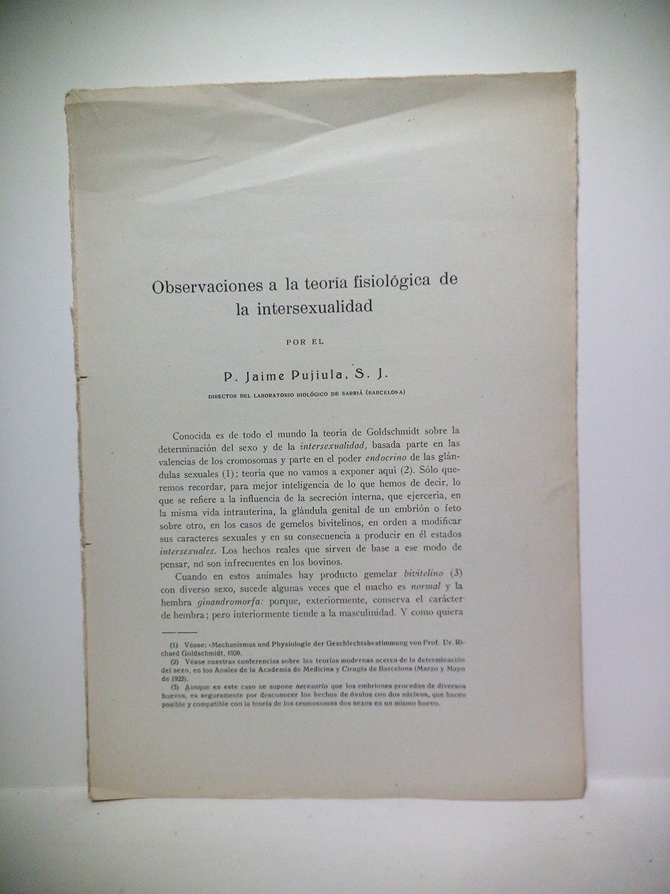 PUJIULA, P. Jaime, S. J. - Observaciones a la teora fisiolgica de la intersexualidad