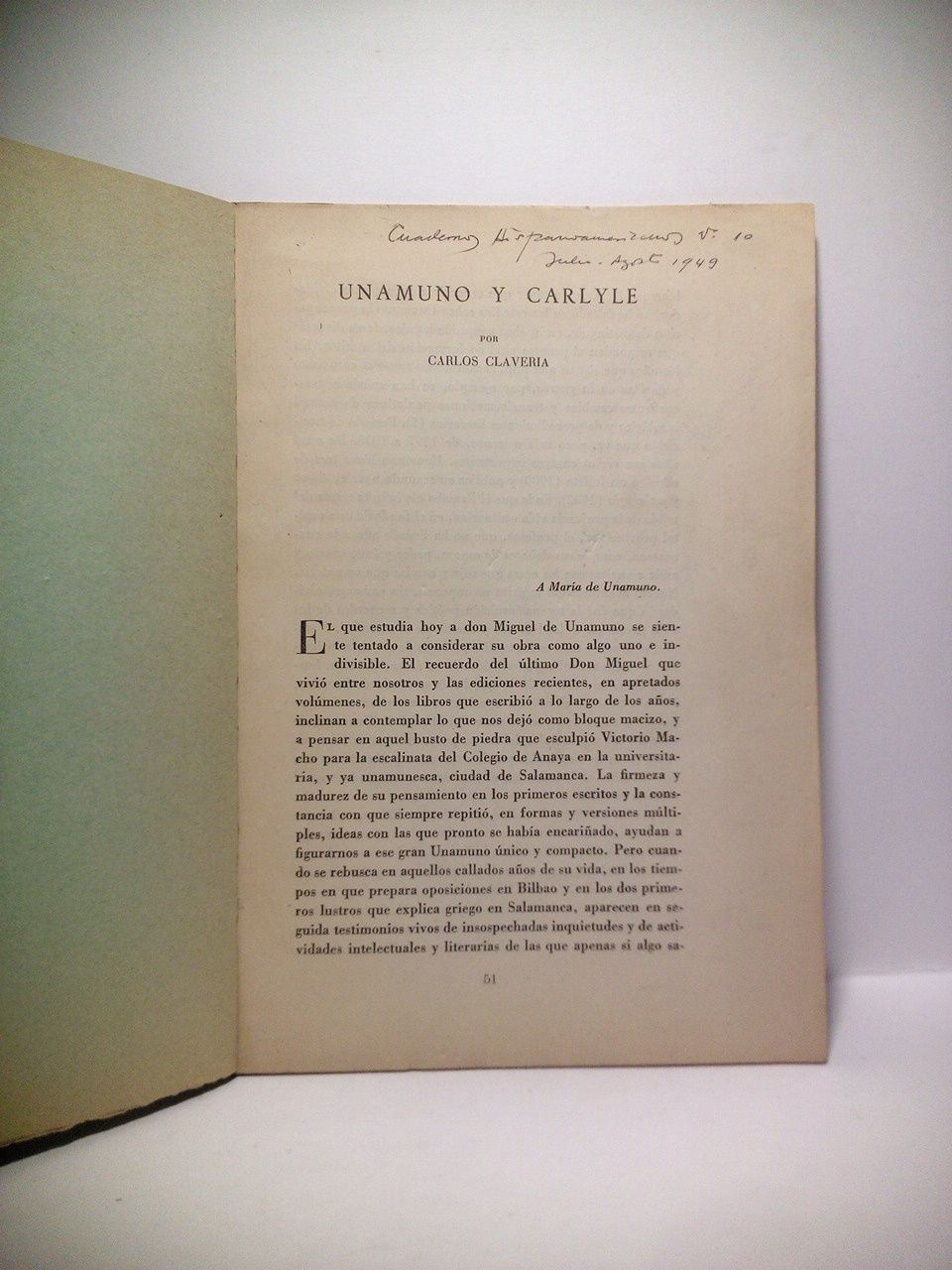 CLAVERIA, Carlos - Unamuno y Carlyle