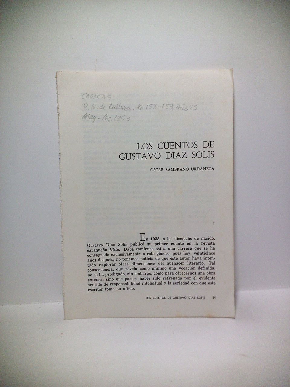 SAMBRANO URDANETA, Oscar - Los cuentos de Gustavo Daz Sols