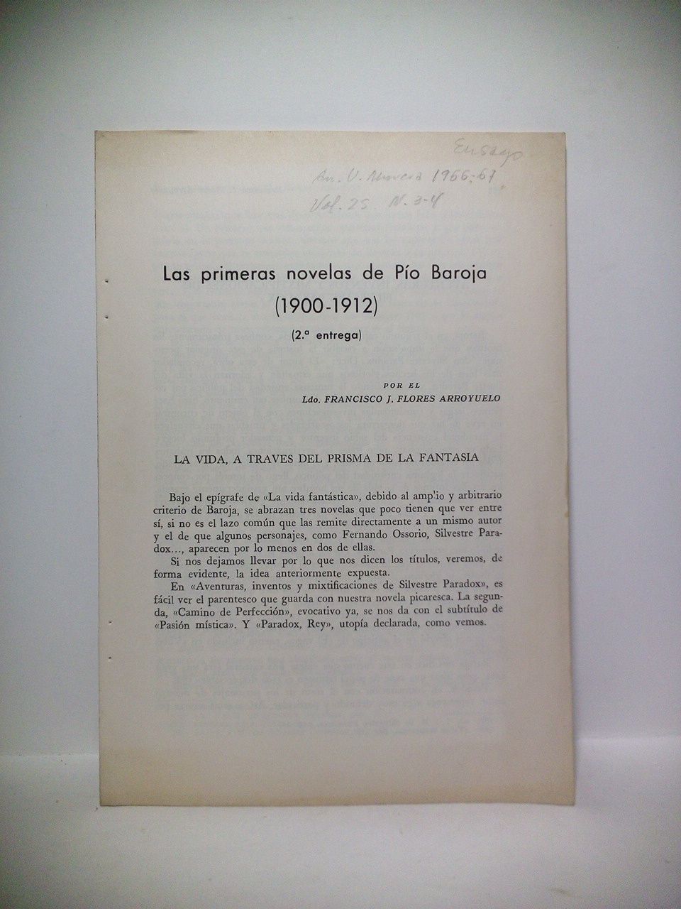 FLORES ARROYUELO, Francisco J. - Las primeras novelas de Po Baroja. 1900-1912. (2 entrega)