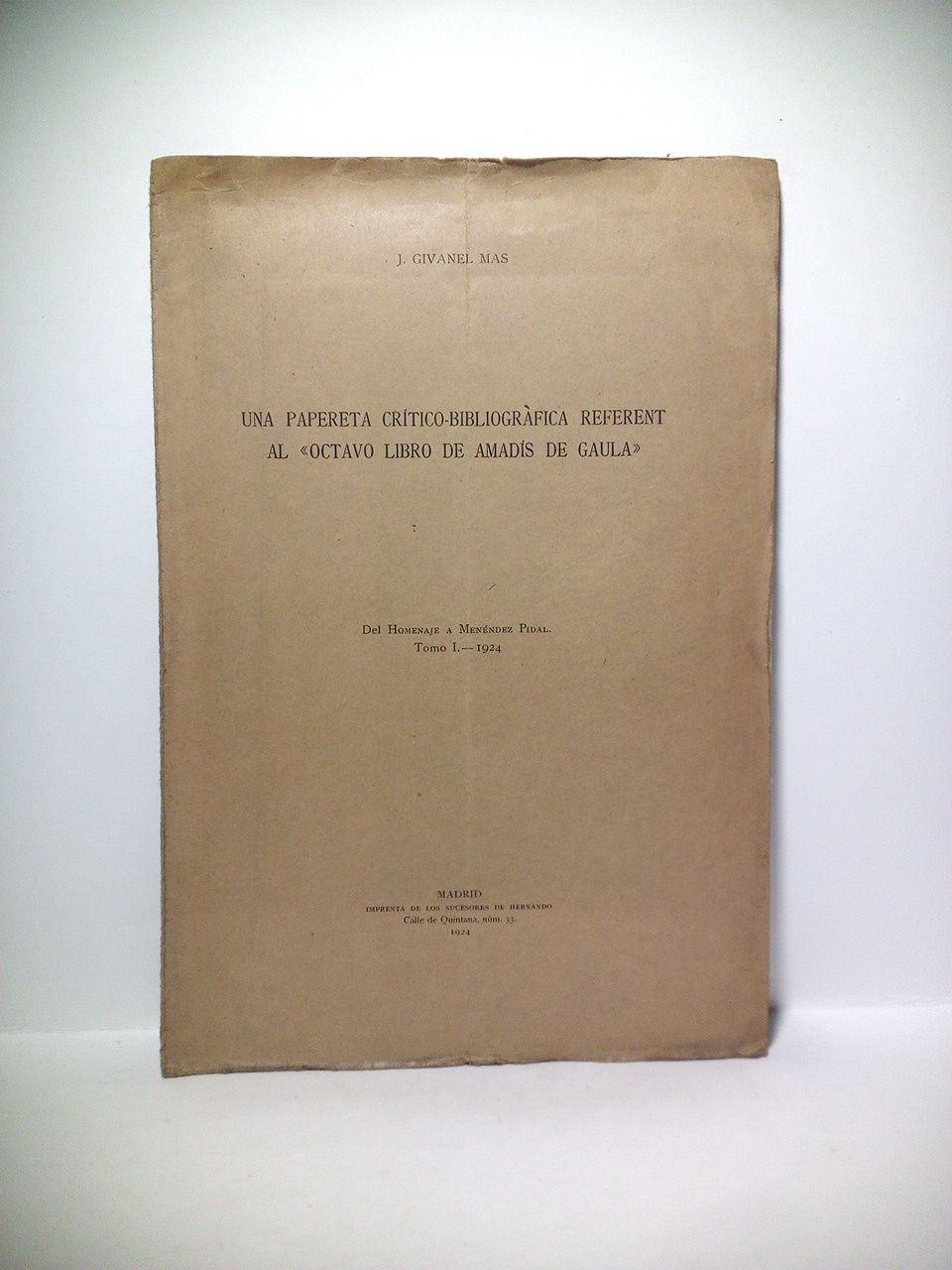 GIVANEL Y MAS, J. - Una papereta crtico-bibliogrfica referent al 