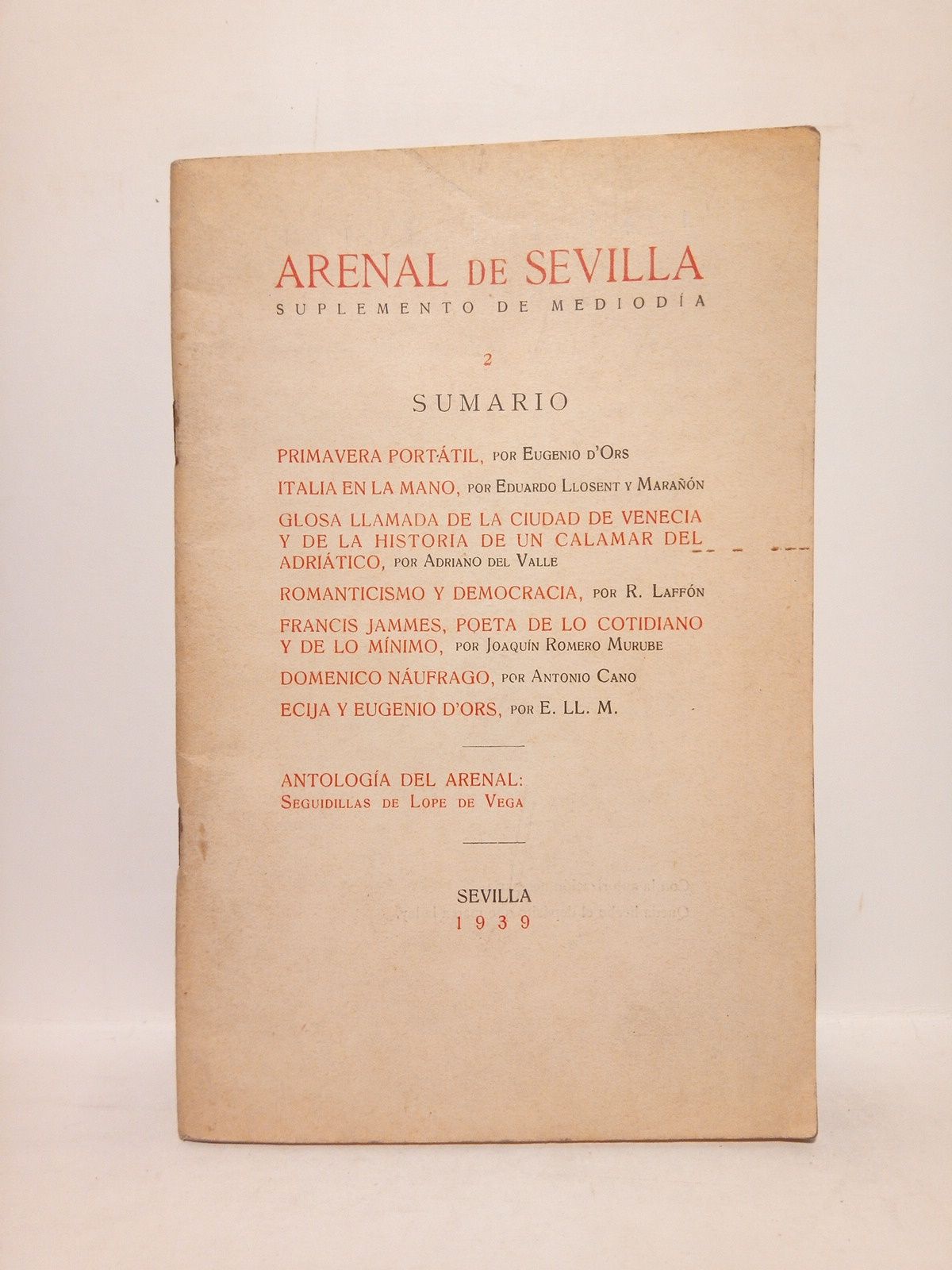 ARENAL DE SEVILLA - Arenal de Sevilla. Suplemento de Medioda /  Los publica Eduardo Llosent y Maraon.  N 2