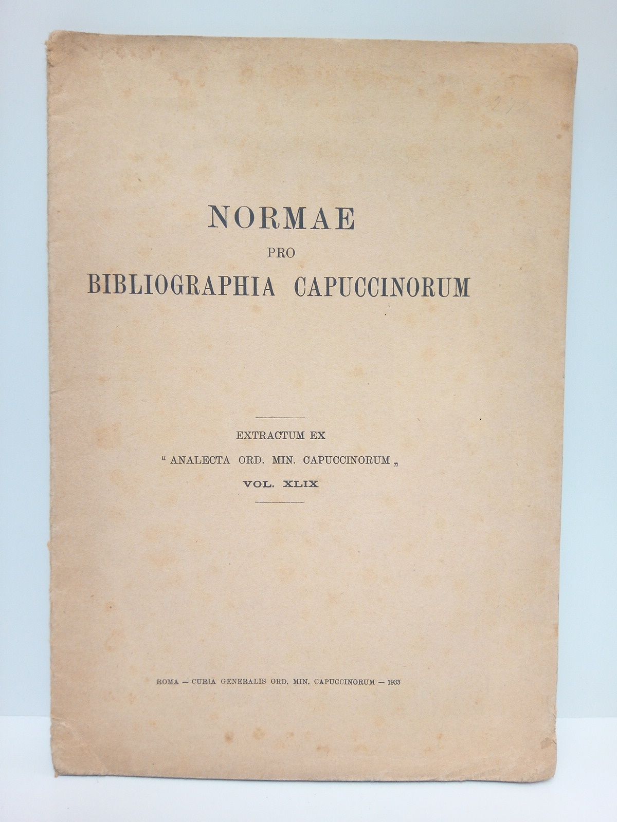 ANALECTA ORD. MIN. CAPUCCINORUM - Normae pro Bibliographia Capuccinorum