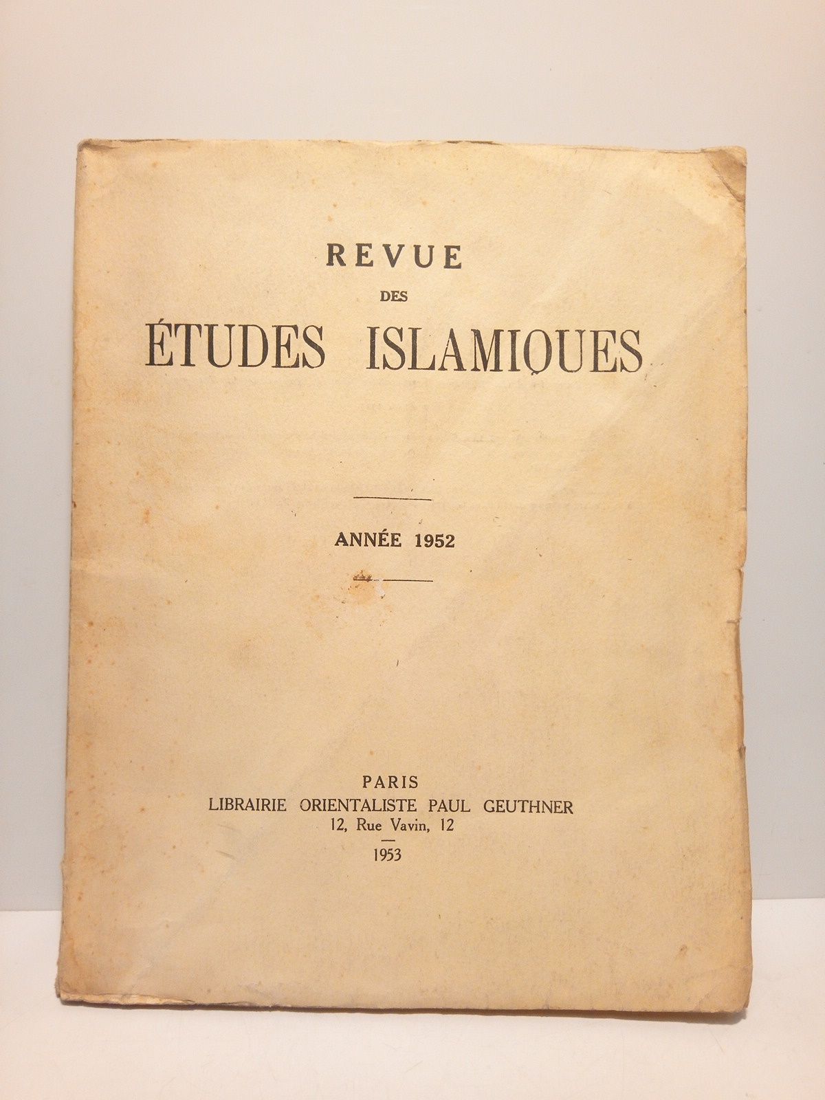 REVUE DES ETUSES ISLAMIQUES (Vincent Monteil) - Revue des Etudes Islamiques. Anne 1952. MEMOIRES: Essai sur l'Islam en U.R.R.S, par Vincent Monteil (pags. 5 a 146). Seguido de una serie de trabajos sobre la cultura islmica