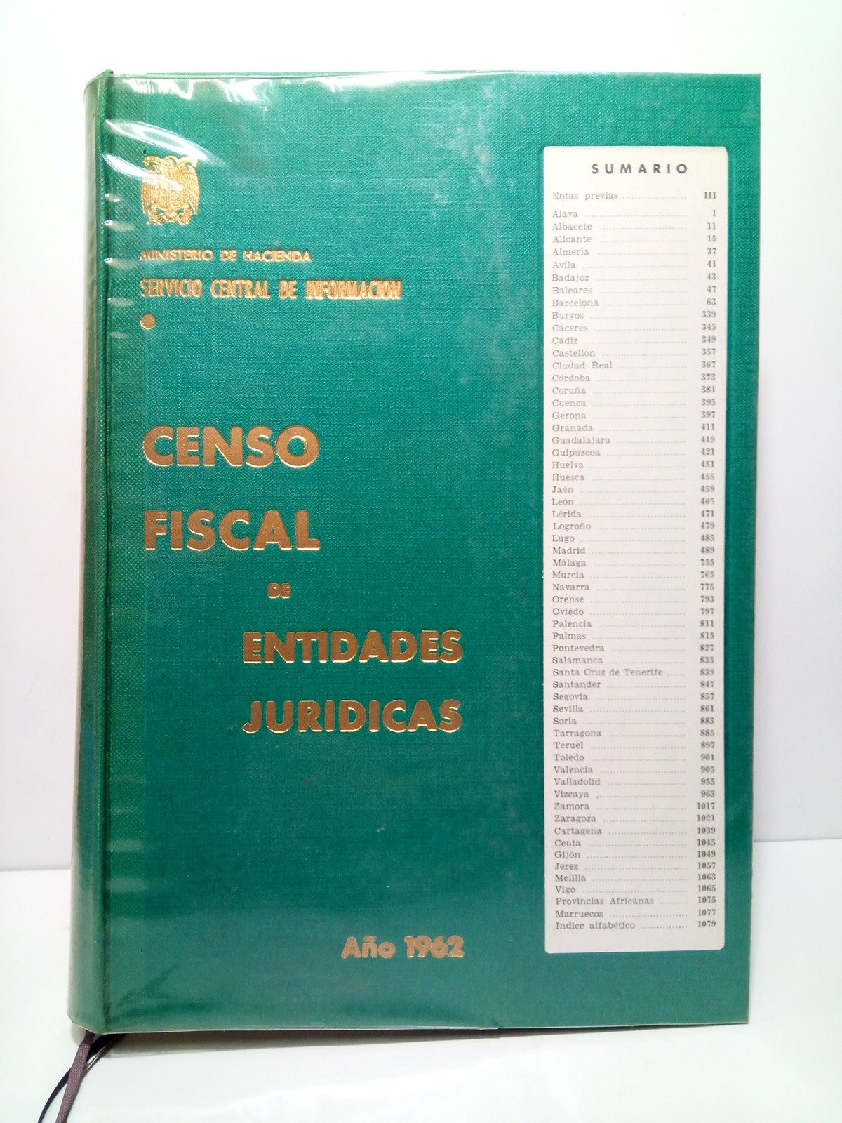 MINISTERIO DE HACIENDA - SERVICIO CENTRAL DE INFORMACION - Censo fiscal de entidades jurdicas. 1962